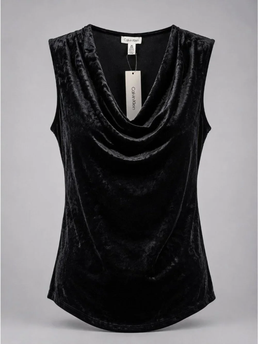 Calvin Klein Women's Medium Velour Sleeveless Top Black Blouse Shirt - NWT